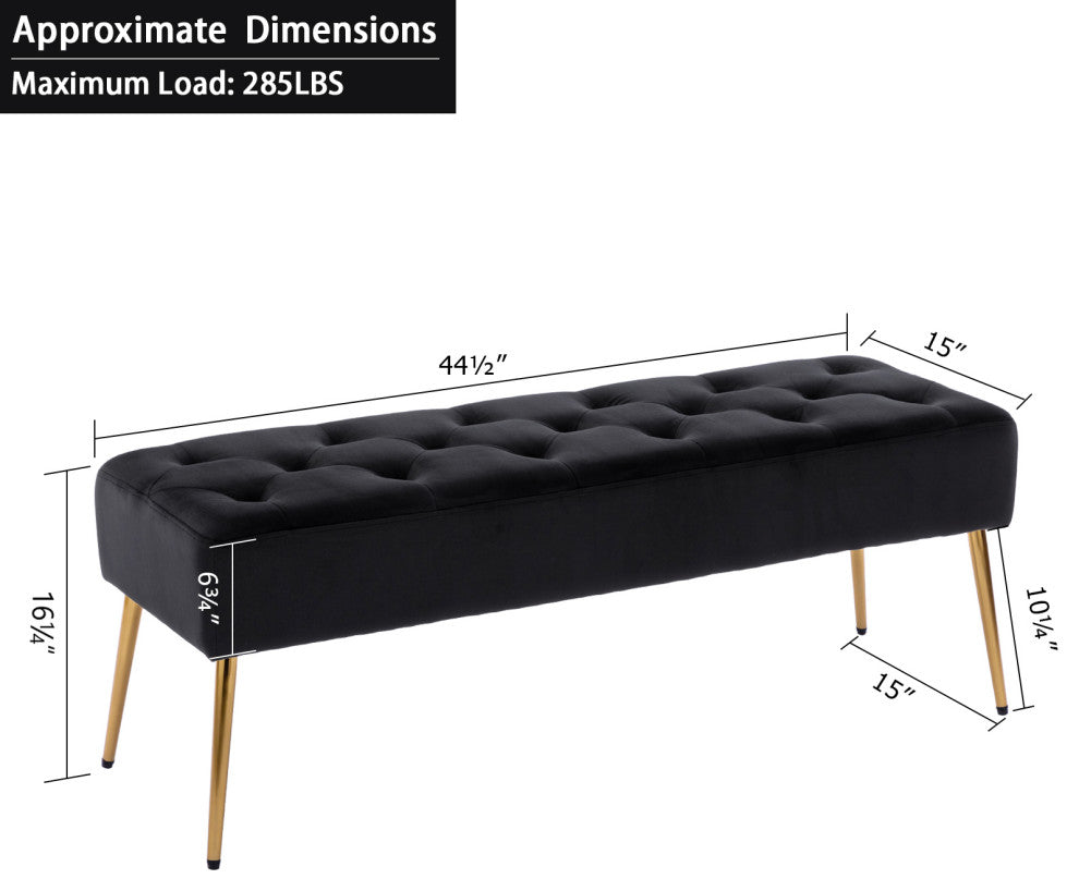 Button Tufts Bedroom Bench, Black-Velvet