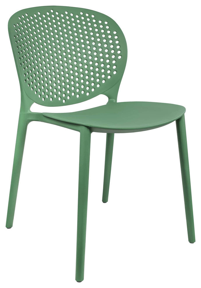 Stackable Plastic Armless Side Dining Chairs Fully Assembled Set of 2, Green