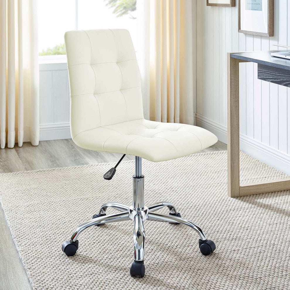 Modern Contemporary Office Chair, White Faux Leather