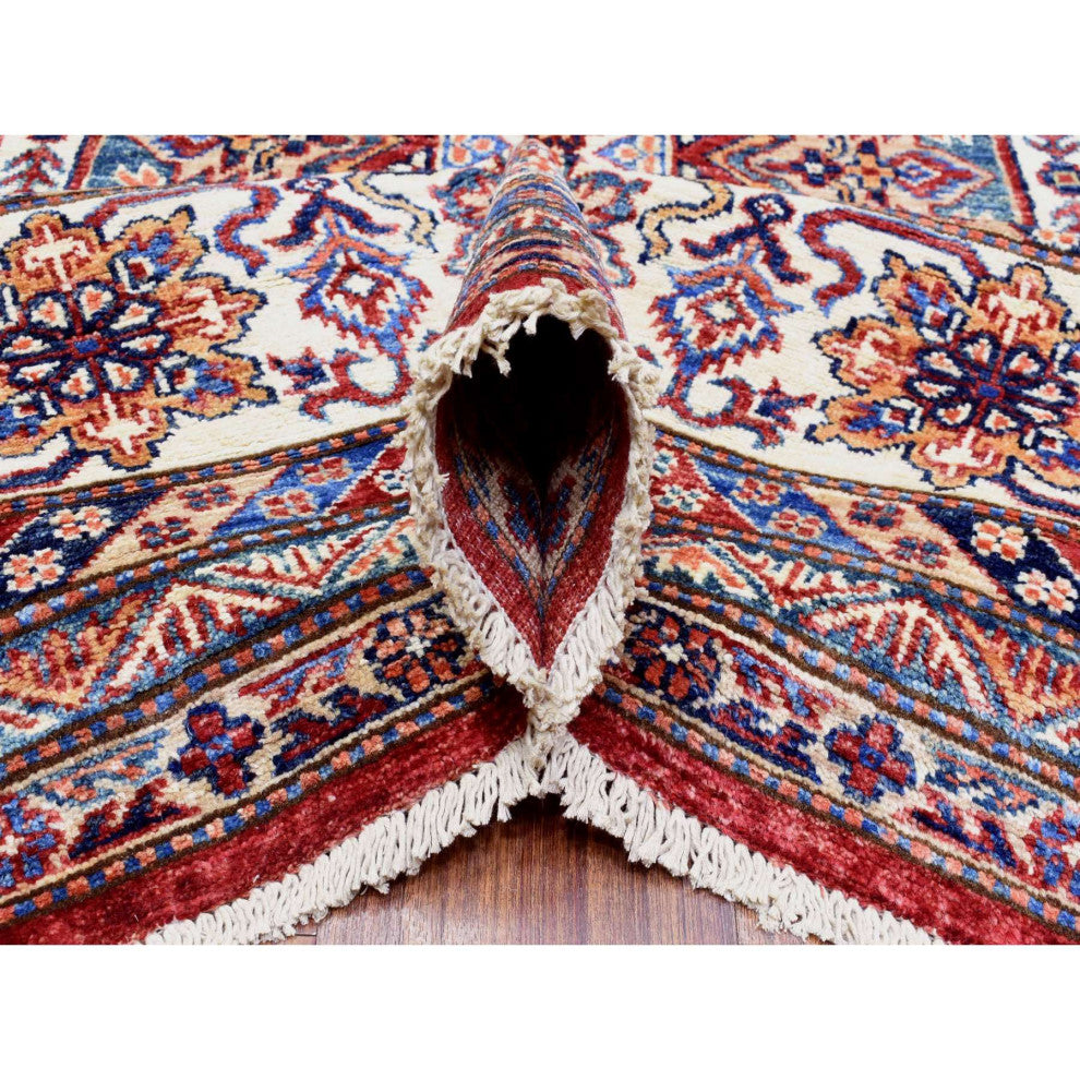Tomato Red Afghan Super Kazak Pure Wool Hand Knotted Oriental Rug, 8'10"x13'0"