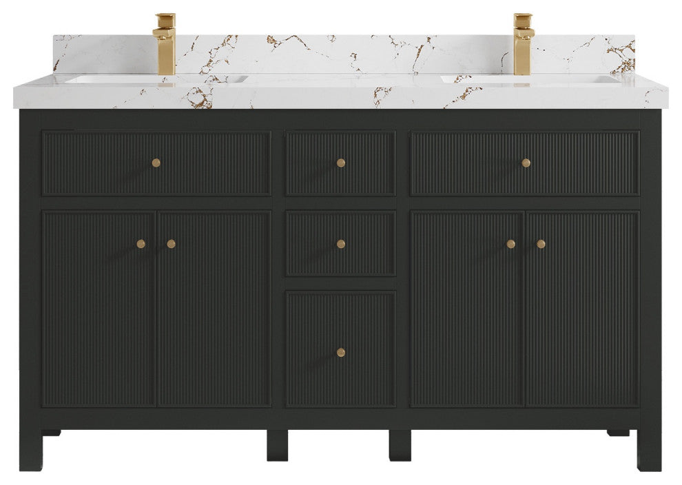 Sonoma 60" Double Sink Bath Vanity in Black Top, 2"  Viola Brown