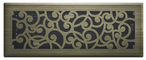 Wonderland Floor Register, Vintage Brass, 4x12
