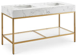 Marmo Bathroom Vanity, White, 60" Wide, Brushed Brass Finish