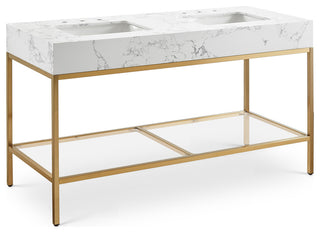 Marmo Bathroom Vanity, White, 60" Wide, Brushed Brass Finish
