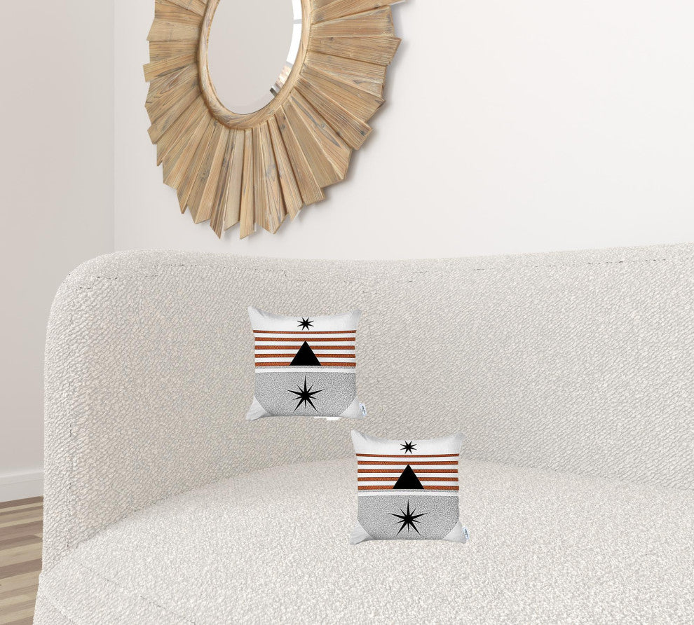 Set of 2 Orange and Ivory Striped Pillow Covers