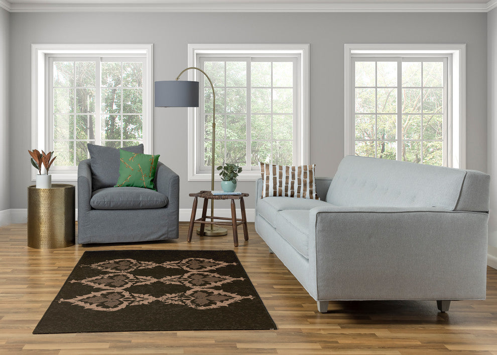 Fancy Leaves Soft Chenille Area Rug, Brown, 4'x6'