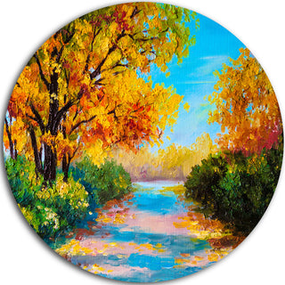 Autumn Forest With Colorful River, Landscape Round Wall Art, 36"