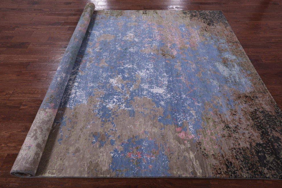 Hand Knotted Wool and Silk Abstract Rug 7' 11" X 10' 0" Q8877