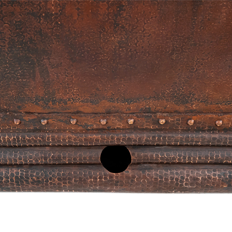 67" Hammered Copper Double Slipper Bathtub With Overflow Holes
