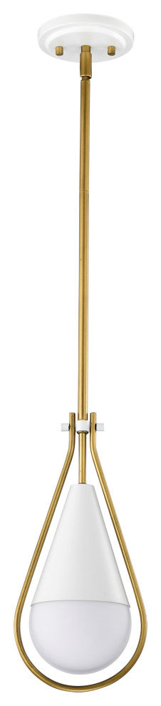 Admiral 1 Light Pendant, 6", Matte White and Natural Brass Finish