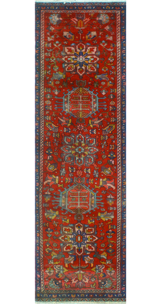 Fine Vintage Distressed Roseanna Red/Navy Runner, 2'11 x 10'7