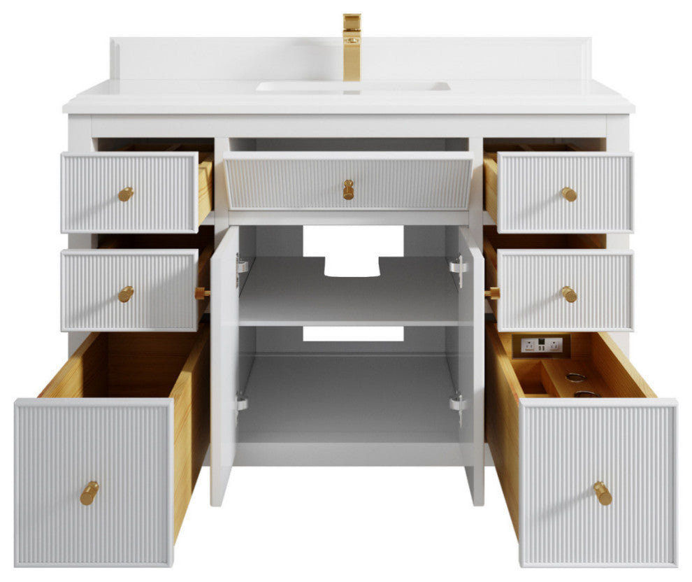 Sonoma 48 Single Sink Reeded Bath Vanity in White 1.5" White Quartz