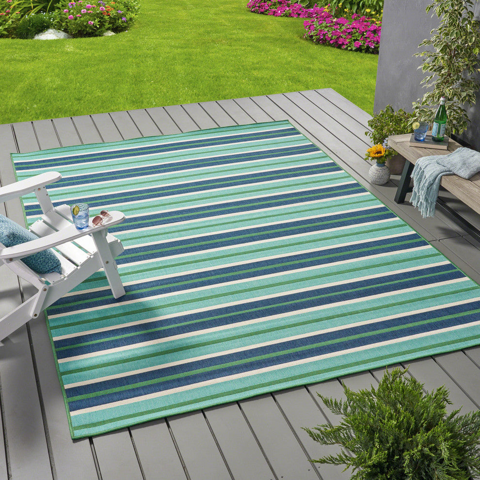 GDF Studio Celia Outdoor Geometric  Area Rug, Blue and Green, 8'x11'