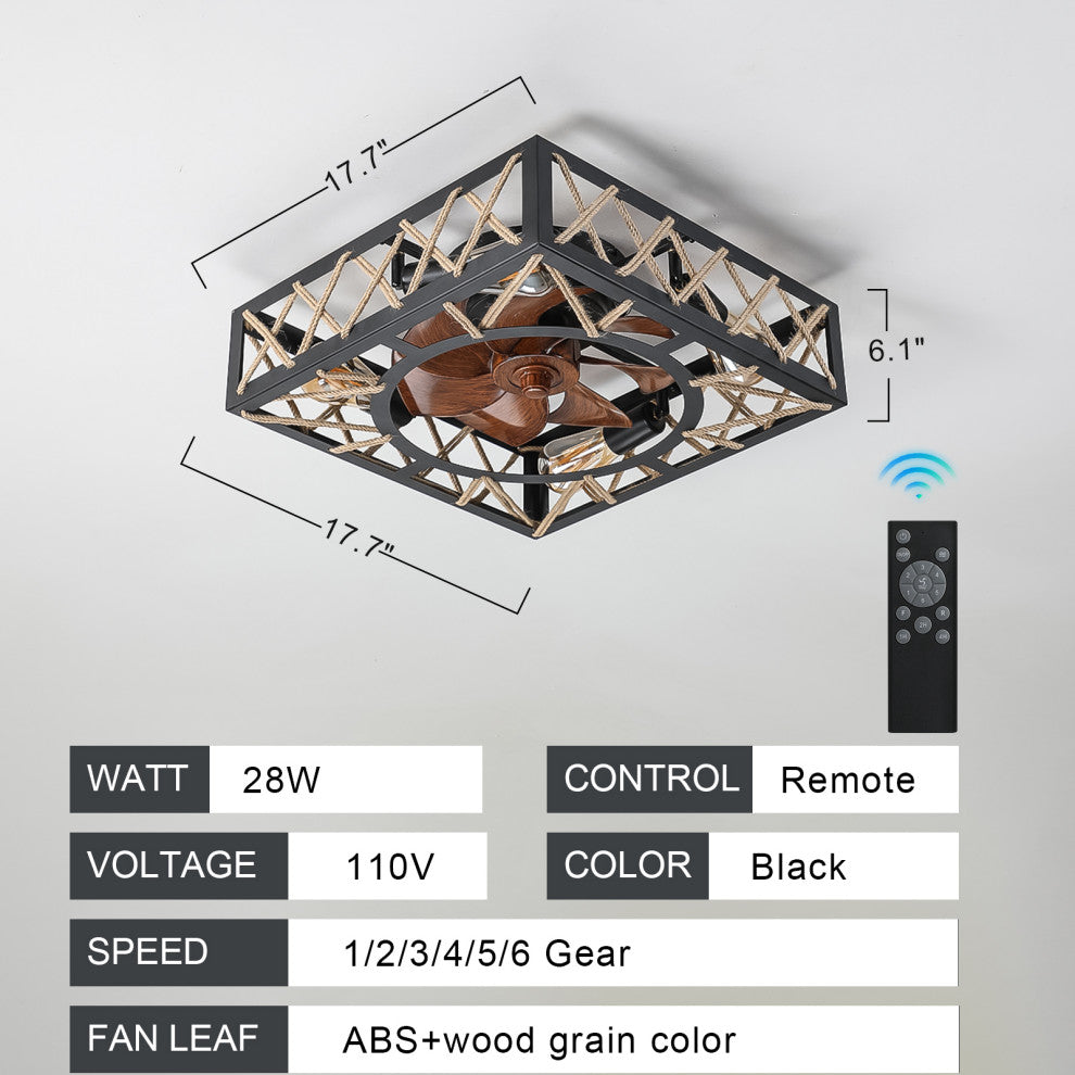 18 in. W x 6 in. H Iron Ceiling Fan in Black with LED Lights