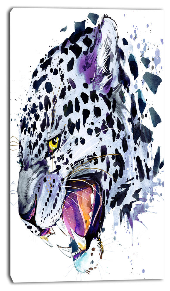 Ferocious Snow Leopard Face, Animal Canvas Art Print, 16"x32"