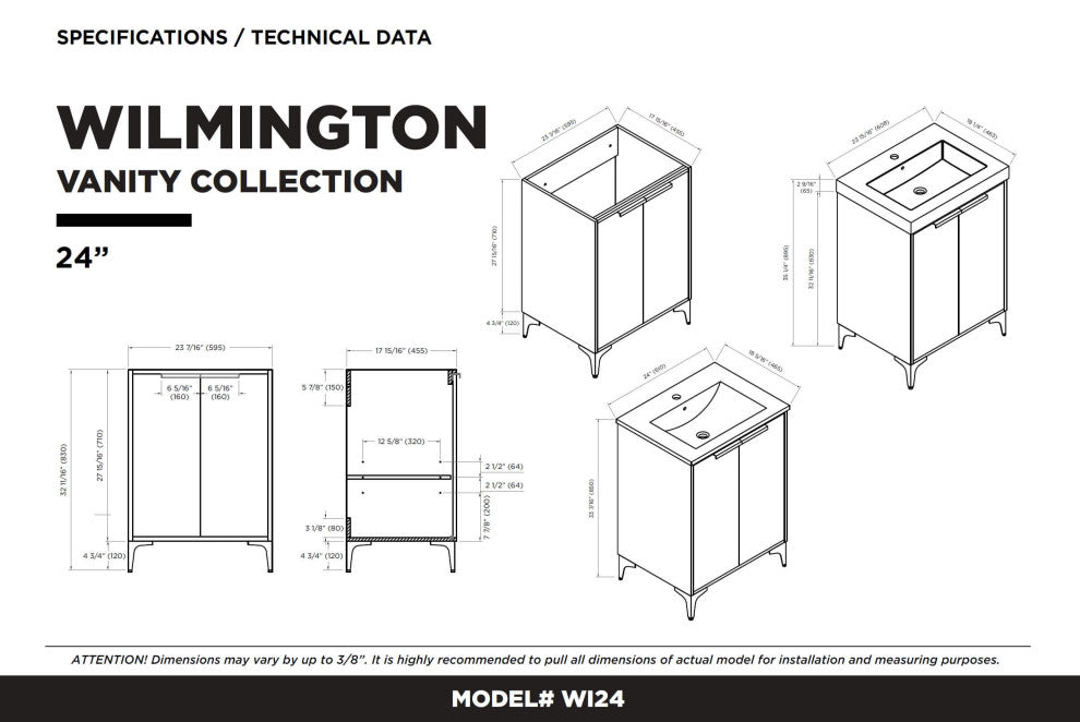 Wilmington Bath Vanity, Chestnut, 24 Inch, Satin Brass Hardware