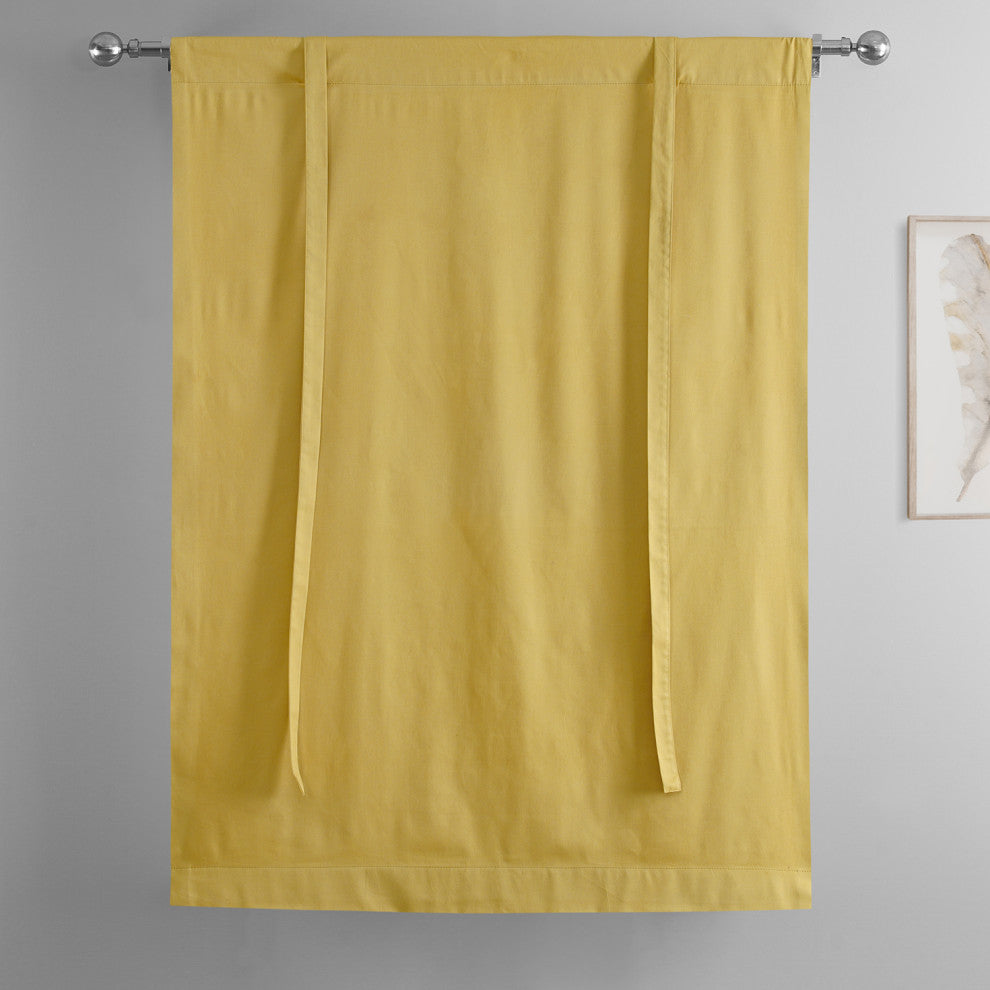 Solid Cotton Tie-Up Window Shade Single Panel, Light Ochre, 46wx63h