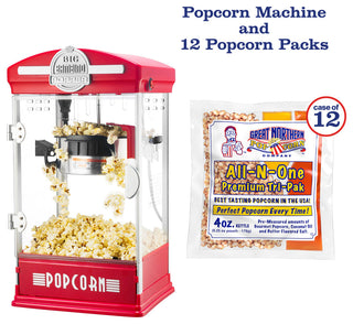 Popcorn Machine 4 Oz Kettle with 12 Pack of All-In-One Kernels and Accessories
