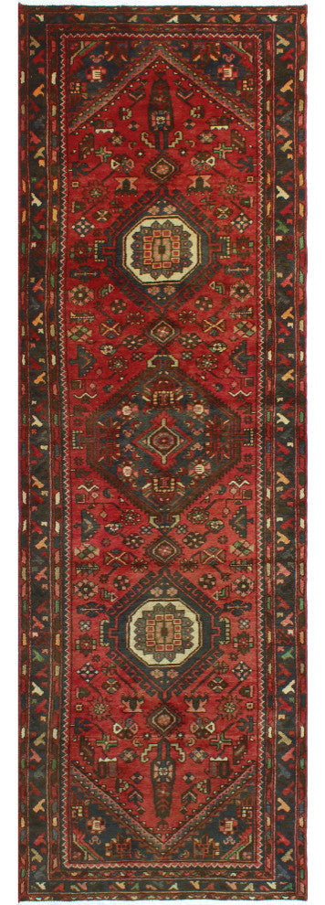 Fine Vintage Distressed Adofo Red/Charcoal Runner, 3'2 x 9'11