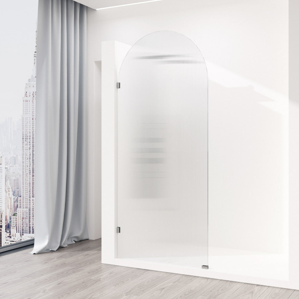 VIGO Arden 34" W x 78" H Frameless Fixed Shower Screen, Stainless Steel, Fluted Glass