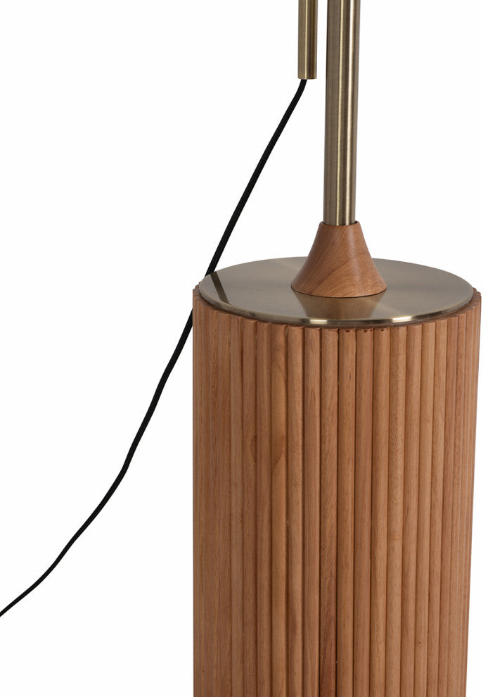 Tambo Arc Floor Lamp, Natural Ash Wood Finish, Weathered Brass