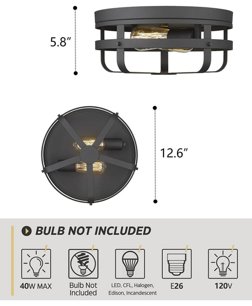 Industrial Close to Ceiling Light Fixture 2 light cage flush mount lighting