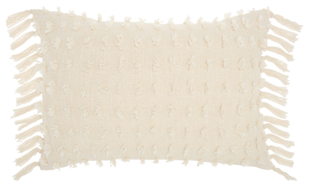 Nourison Home 14"x20" Mina Victory Cut Fray Texture Cream Throw Pillows