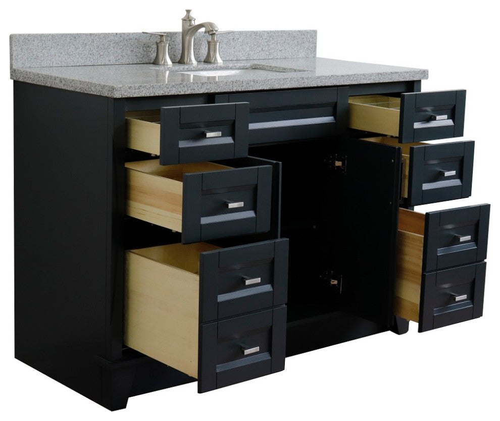 49" Single Sink Vanity, Dark Gray Finish With Gray Granite And Rectangle Sink