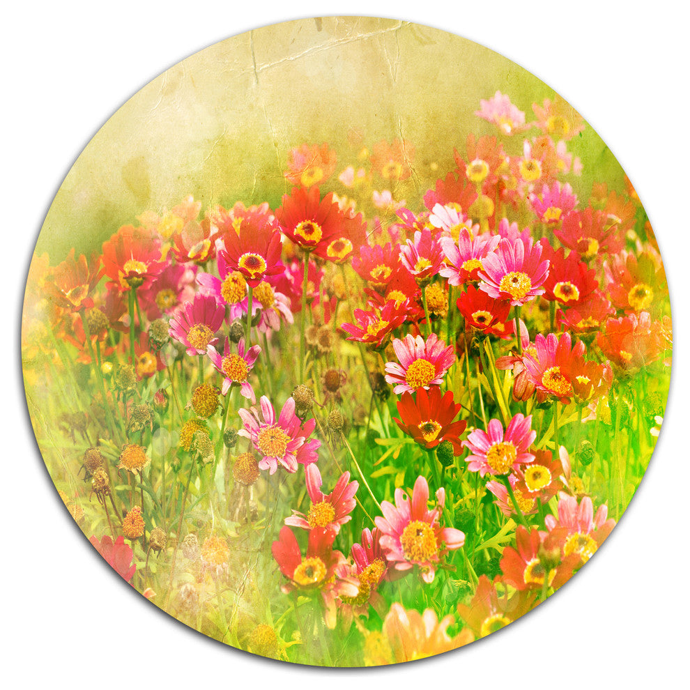 Colorful Spring Garden With Flowers, Floral Round Wall Art, 11"