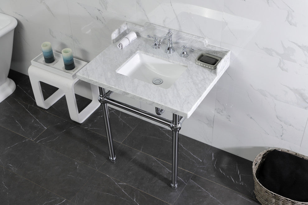 Kingston Brass LMS3030MBSQ1 30" Carrara Marble Console Sink, Legs