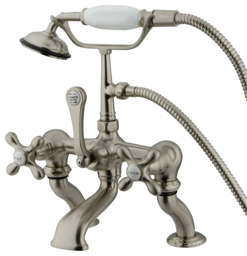 Kingston Brass 7" Deck Mount Tub Faucet With Hand Shower, Brushed Nickel