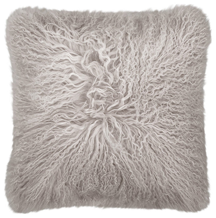 Mongolian Lambskin 20"x20" Pillow, Chateau Gray