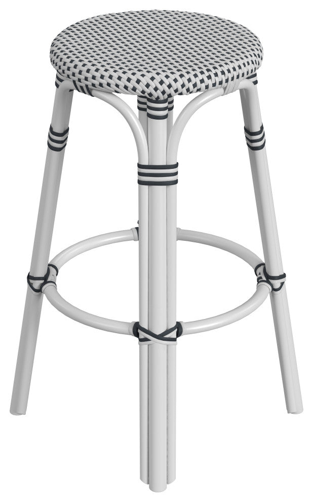 Tobias Rattan Bar Stool, White and Black, Diamond