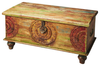 Eclectic Multicolor Mango Wood Trunk Table
