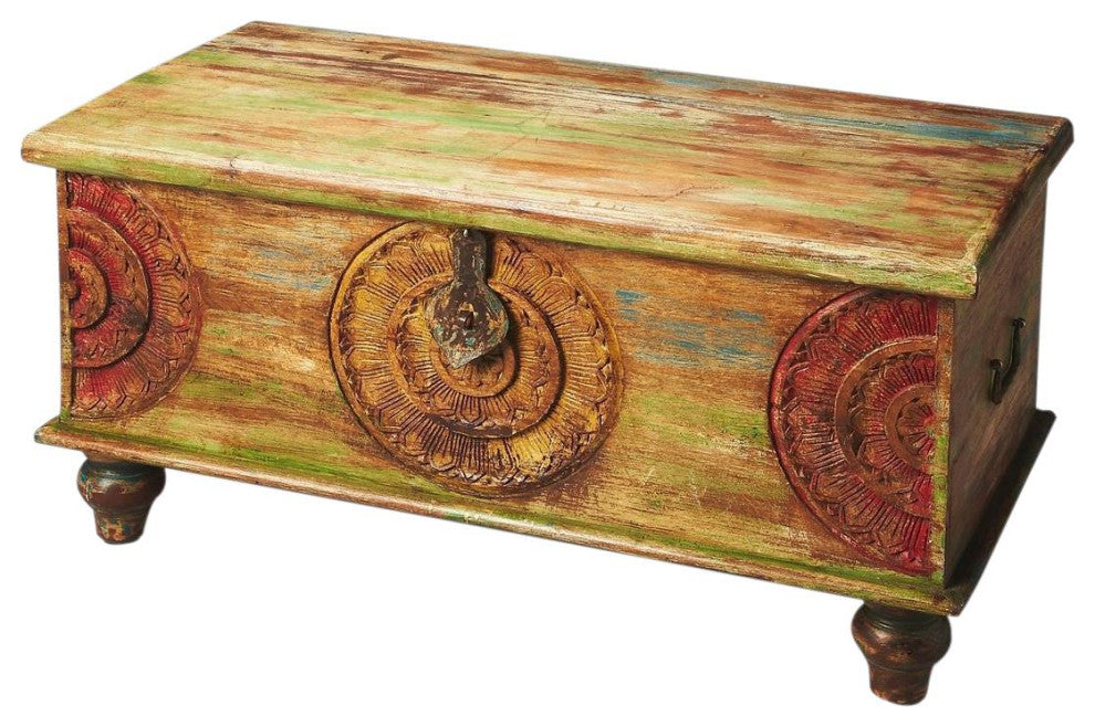 Eclectic Multicolor Mango Wood Trunk Table