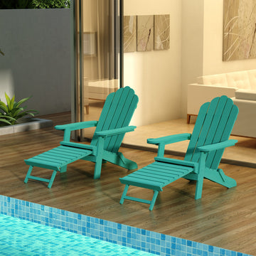 Adirondack Oversized Chair, Pullout Ottoman With Cup Holder, Green