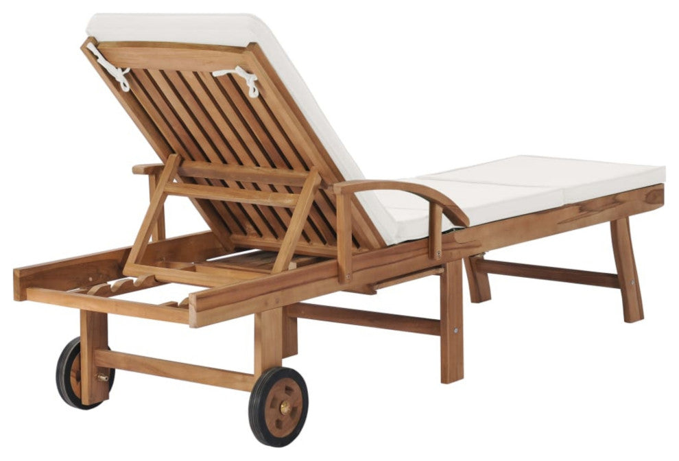 vidaXL Sun Lounger With Cushion Solid Teak Wood Cream