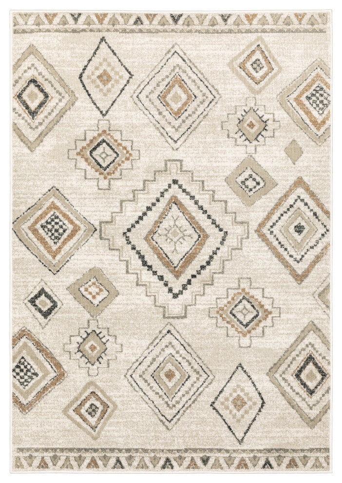 Garson Southwest Tribal Area Rug, Ivory, 5'3"x7'3"