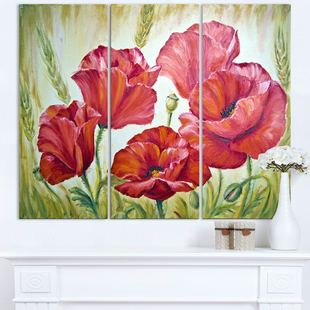 "Poppies in Wheat" Metal Wall Art, 3 Panels, 36"x28"