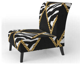 Gold Chain Zebra Geometric Chair, Slipper Chair