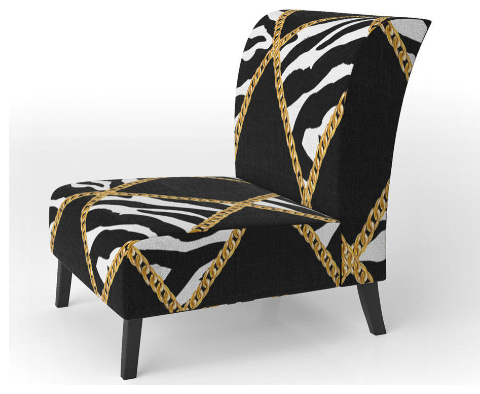 Gold Chain Zebra Geometric Chair, Slipper Chair