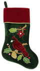 20" Deep Burgundy and Green Cardinal Embroidered Christmas Stocking