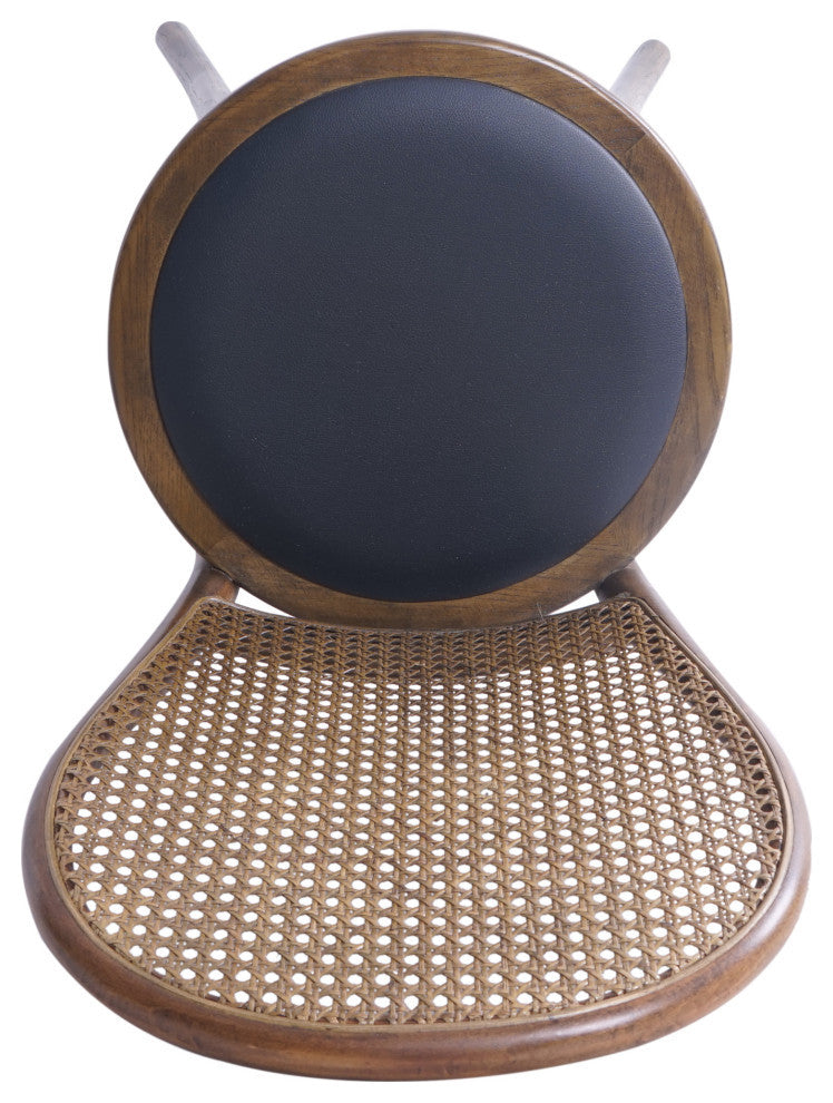 Cano Beech Wood and Rattan Dining Chair With Faux Leather Cushion, Set of 2, Natural Finish/Black