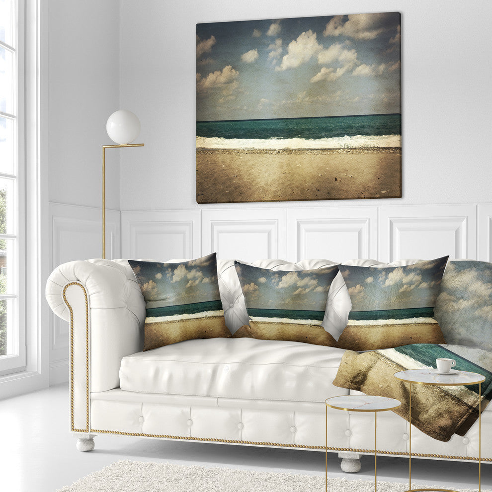 Vintage Beach With Heavy Clouds Seashore Throw Pillow, 18"x18"