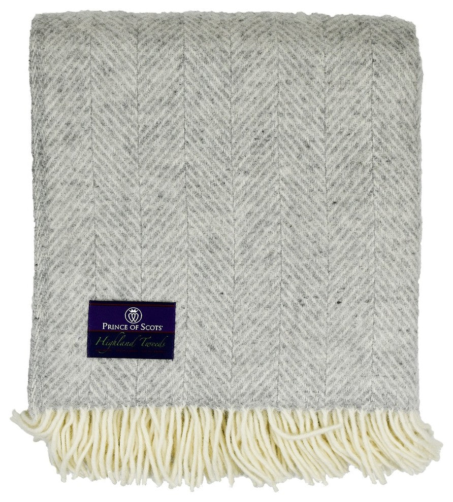 Highland Tweed Herringbone Pure New Wool Throw, Silver