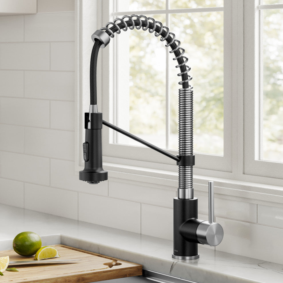 Bolden Commercial Style 2-Function Pull-Down 1-Handle 1-Hole Kitchen Faucet, Spot-Free Stainless Steel/ Matte Black