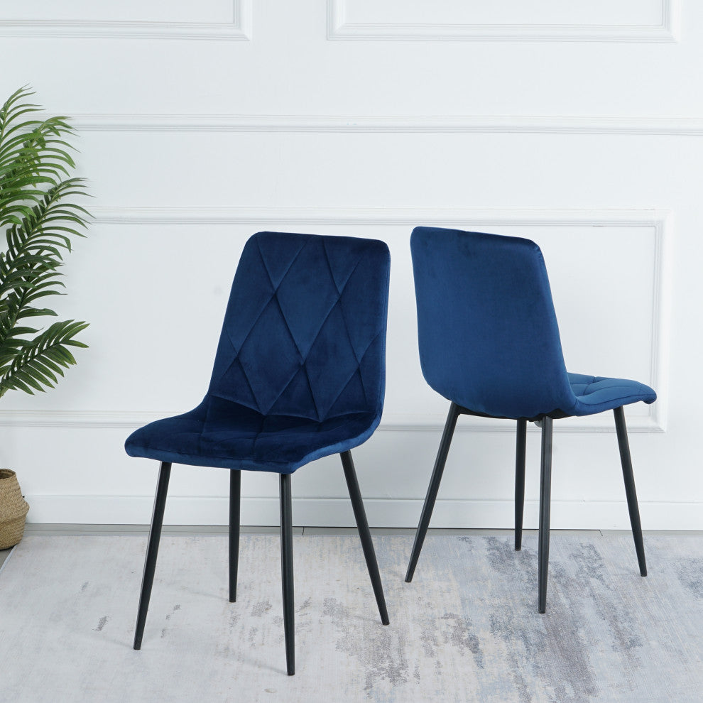 15 in.W Indoor Dining Velvet 4-Chair with Cushions and Metal Legs, Blue
