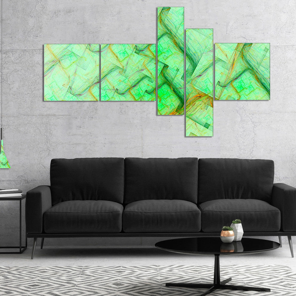 Light Green Electric Lightning, Abstract Art on Canvas, 60"x32", 5 panels