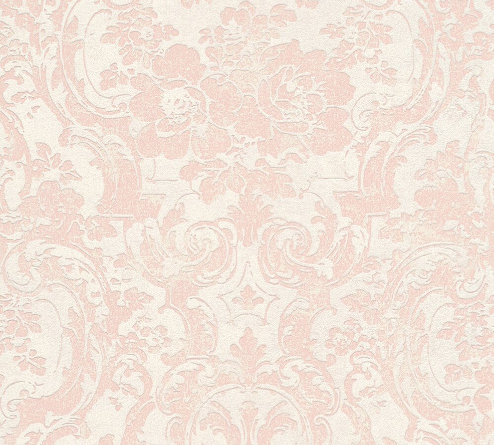 Moments, Baroque Motifs, Flowers And Garlands Cream Wallpaper Roll, Modern