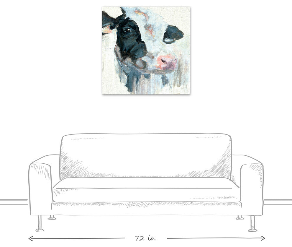 Curious Painted Dairy Cow 30x30 Canvas Wall Art
